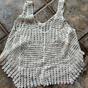 POL Cream Asymmetrical Cropped Tank Top